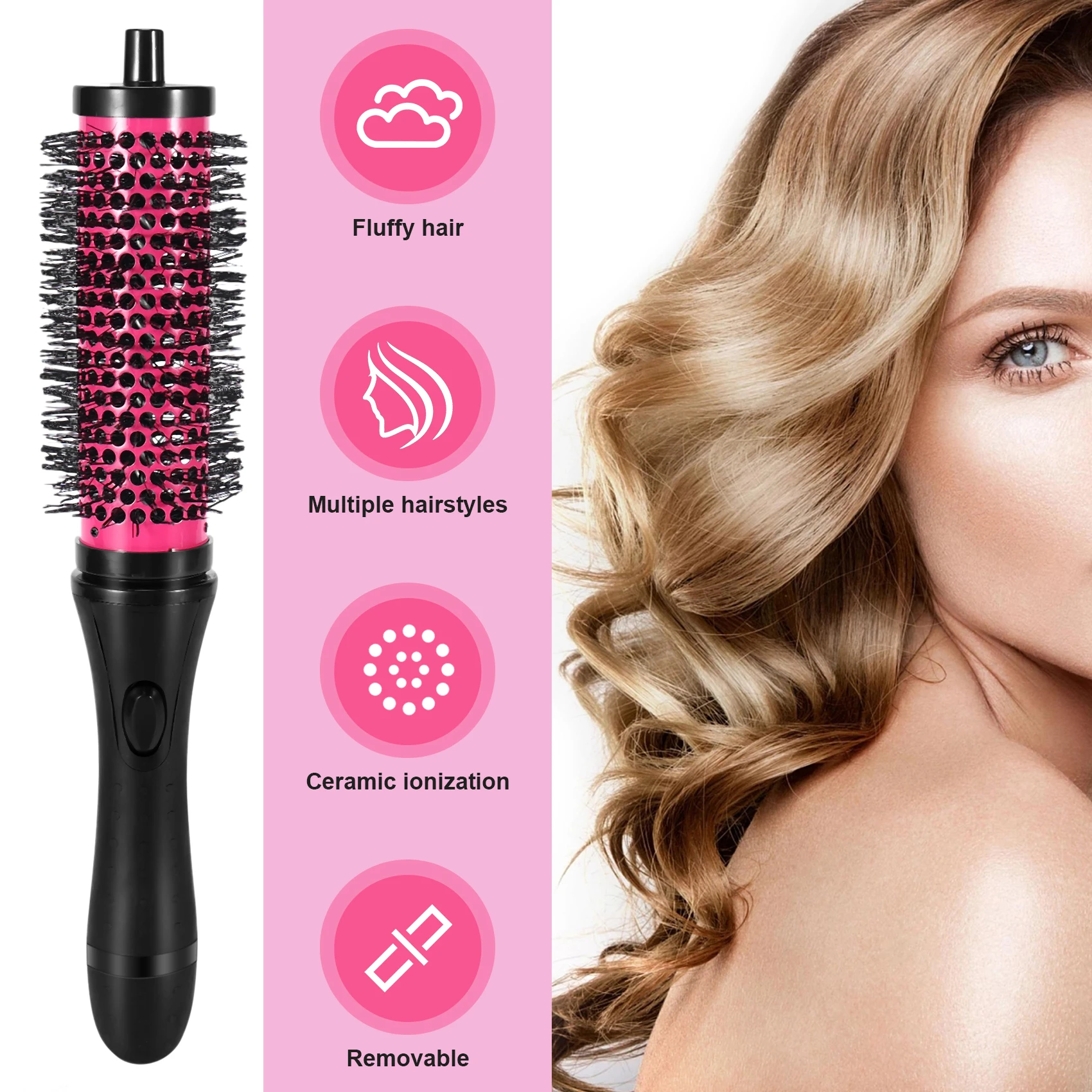 B49C6pcs/set 3 Sizes Detachable Handle Hair Roller Brush with Positioning Clips Aluminum Ceramic Barrel Curler Comb Hairdresser