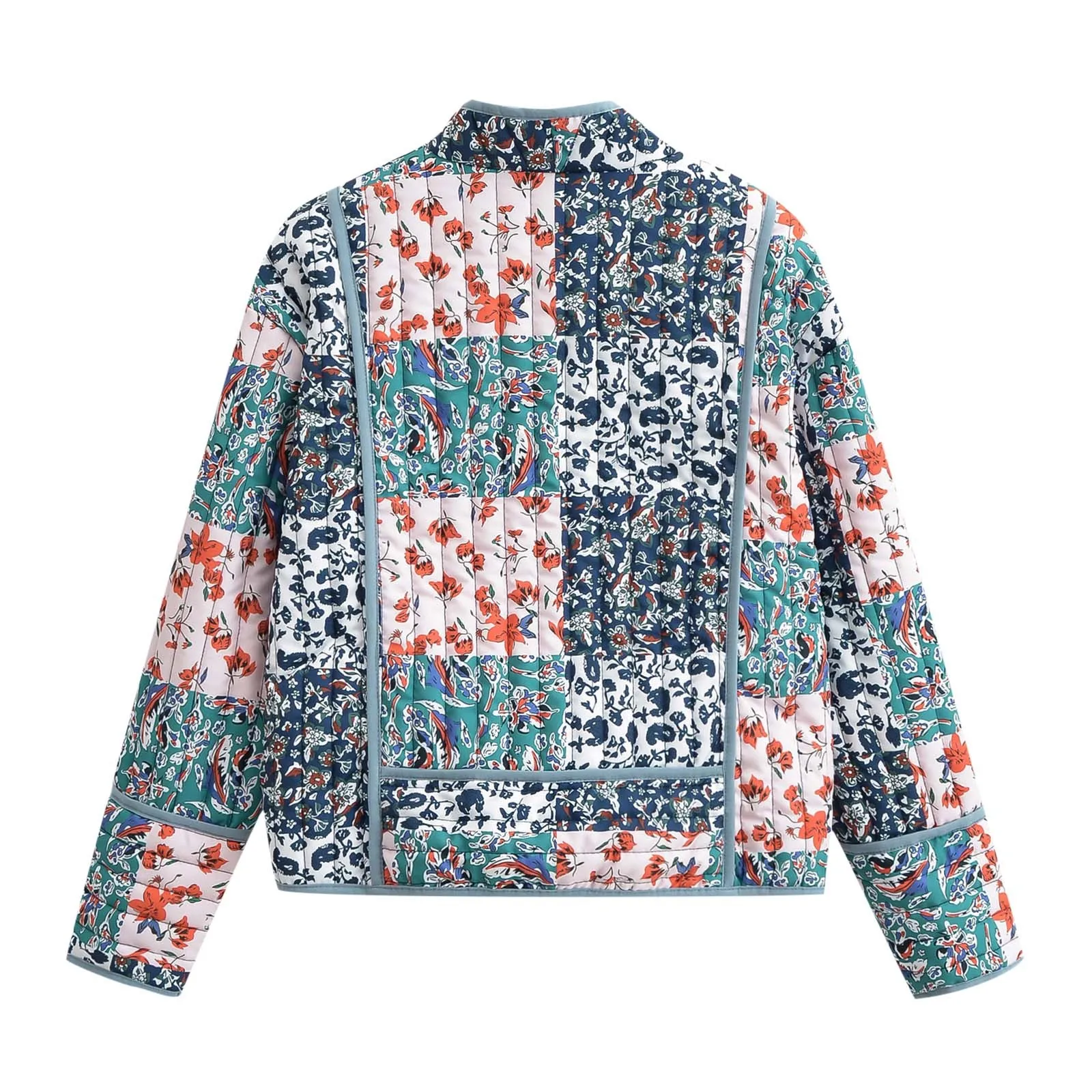 New Floral Printed Quilted Jacket For Women Cardigan Winter Pocket Cotton Down Coat Vintage Lightweight Padded Coats Chaquetas