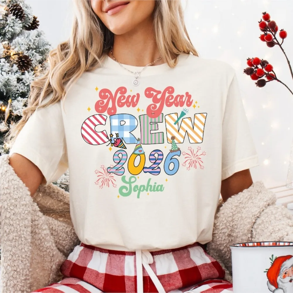 Camiseta de Año Nuevo 2026 para mujer, sudadera con bola cuadrada Times, camiseta Lunar de Nochevieja, Tops de algodón de alta calidad, manga corta