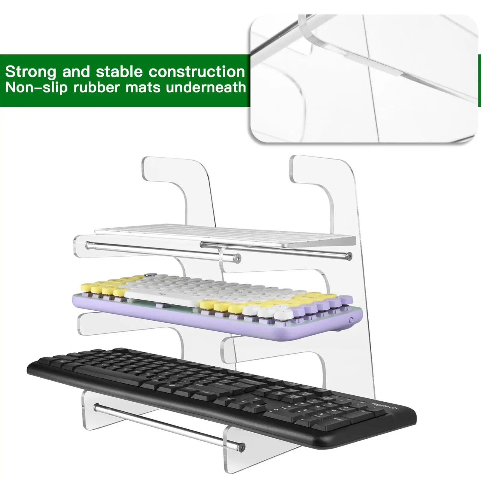 

3-х ярусный дисплей, держатель для клавиатуры, прозрачная акриловая подставка для клавиатуры, компьютерная механическая стойка для клавиатуры, съемный держатель для хранения ﻿
