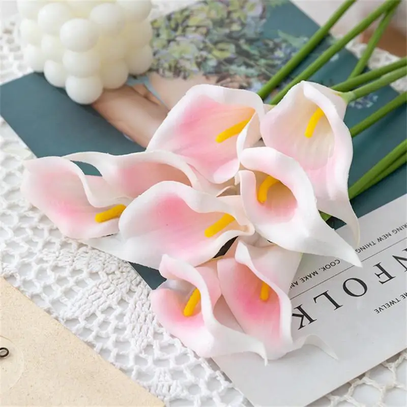 3/6/8Pcs Real Touch Calla Lily Artificial Flowers White Wedding Bouquet Bridal Shower Party Home Flower Decoration Fake Flower