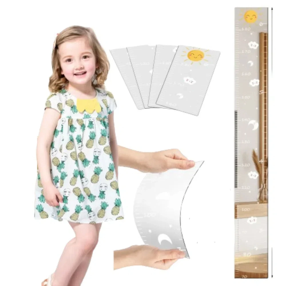 

Acrylic Puzzle Mirror Growth Chart Shatterproof Measuring Tape Kids Height Mirror Ruler Foldable with Cartoon Sticker