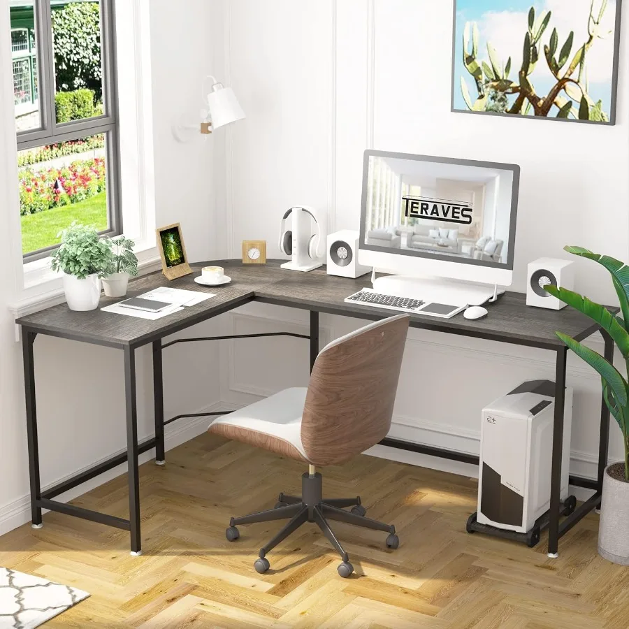 مكتب كمبيوتر للألعاب قابل للعكس على شكل حرف L 57.9 للمكتب المنزلي والدراسة محطة عمل زاوية حديثة بتصميم موفر للمساحة