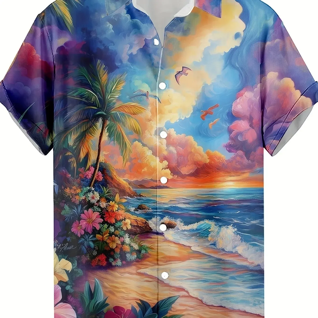 Aurora Tropical Palm Aloha Shirt Men Neon Green Blue Gradient Night Sky Coconut Tree Print Loose Lightweight Vacation Casual Top