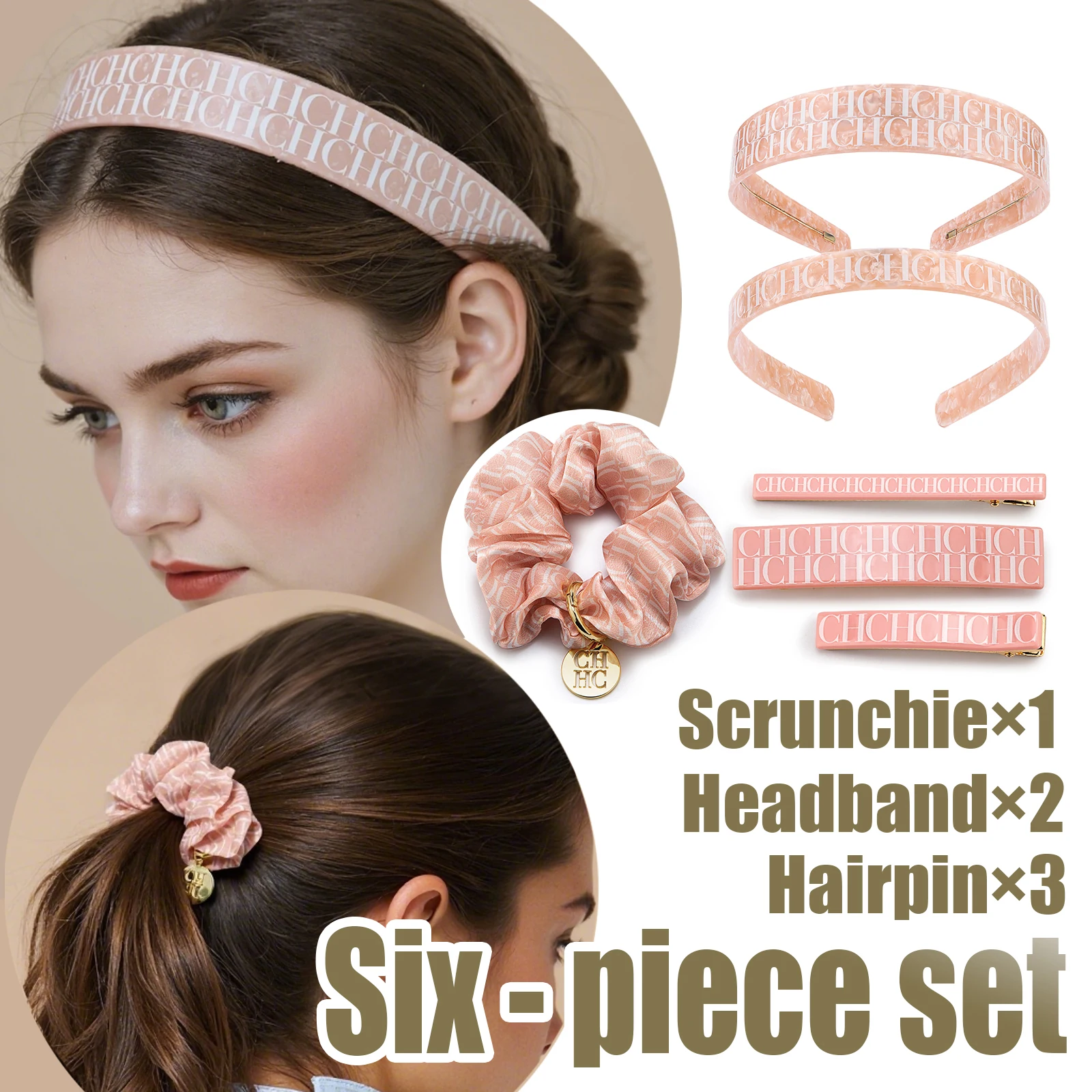 

2025 Pink Letter Hair Set 6Pcs Adjustable Headband Hair Clips Elastic Cute Date Hairstyle Gift Box for Her Instagram Trendy