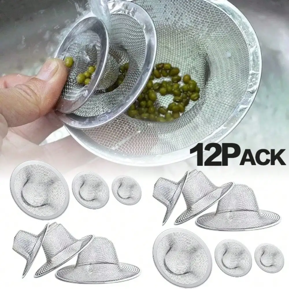 

Набор из 12 сетчатых фильтров-сеток из нержавеющей стали для слива в раковине, улавливающих пищевые отходы, для большинства кухонных моек, душевых и напольных сливов