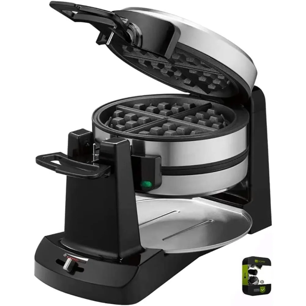 WAF-F40 Double Flip Belgian Waffle Maker Black/Stainless Bundle with 1 YR CPS Enhanced Protection Pack