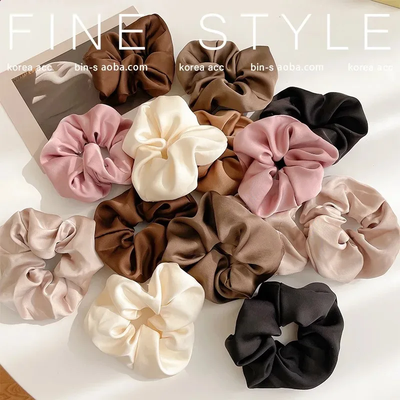 Französisch Seide Haar Zubehör Frauen Textur Elastique Cheveux Complementos De Moda Scrunchies Gomas Pelo Mujer Bands Krawatte Satin – Detail 3