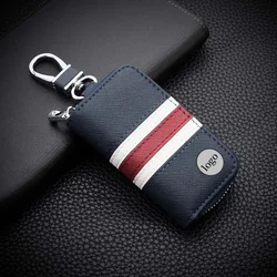 Fashion Colorful Stripes Leather Key Bag Universal Key Case for Car Keychain Men Women Key Wallet Mini Zipper Purse Key Holder