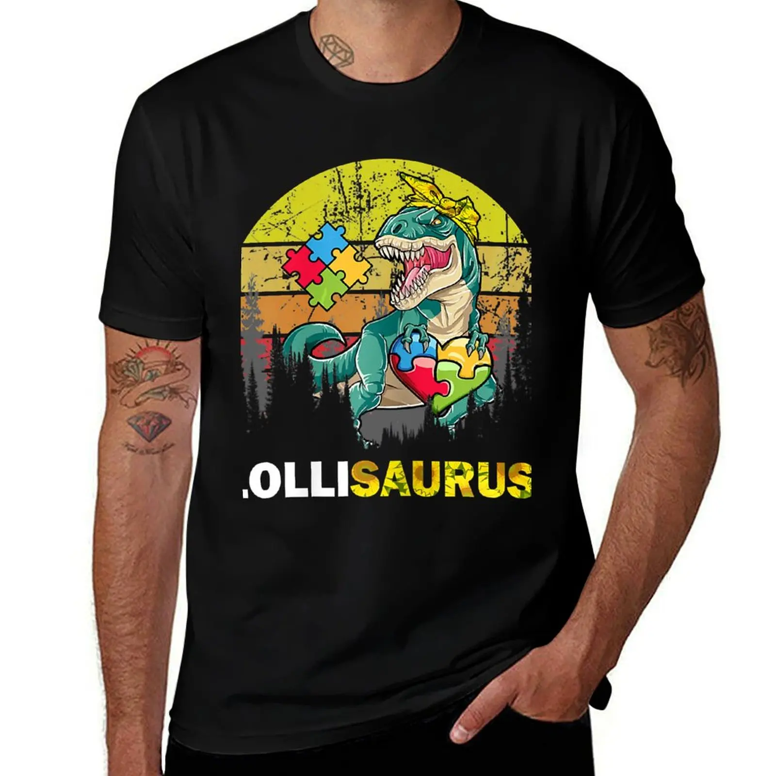 Womens Lolli Saurus Auntsaurus Autism Awareness Dinosaur Sunflower T-Shirt Street Art Print Tee Shirt T-Shirt