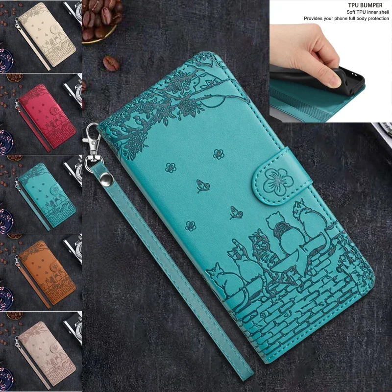 Wallet Cat Embossed Flip Leather Case For Xiaomi Redmi 13C 13R 12C Note 13 12S 11S 11 Pro Poco X6 C65 M6 Pro X5 F5 M4 Pro Cover