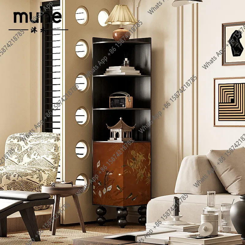 

French medieval style entrance dining room corner cabinet integrated storage cabinet living room corner cabinet designer model