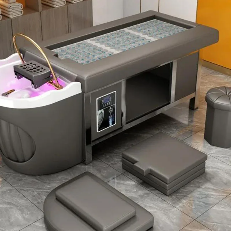 كرسي شامبو للحلاقة الفاخر لتدليك مستحضرات التجميل، سرير سبا، وعاء تصفيف الشعر، أثاث فاخر لصالونات التجميل Cama Champou Rendy