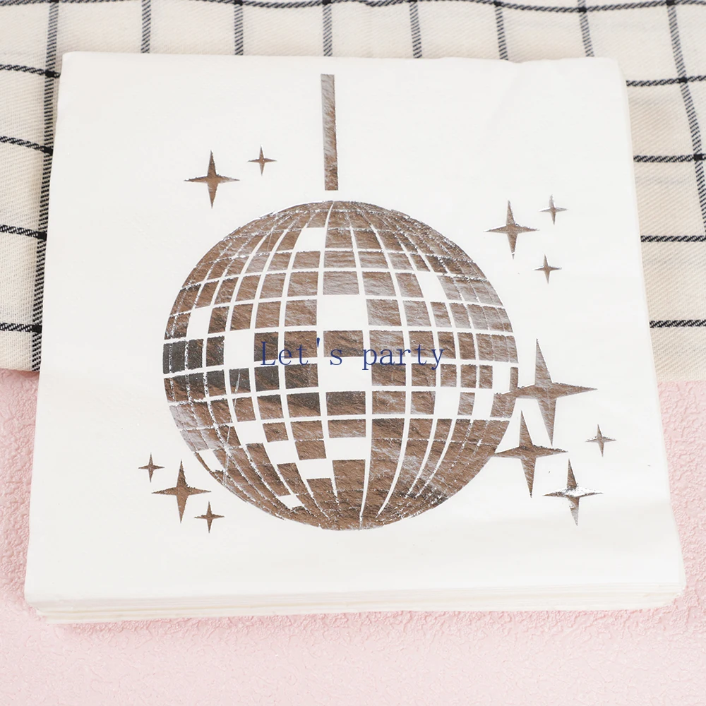 25Pcs/bag Disco Ball Disposable Napkins Tissues Towel for 70s Music Disco Theme Birthday Bachelorette Wedding Party Decoration