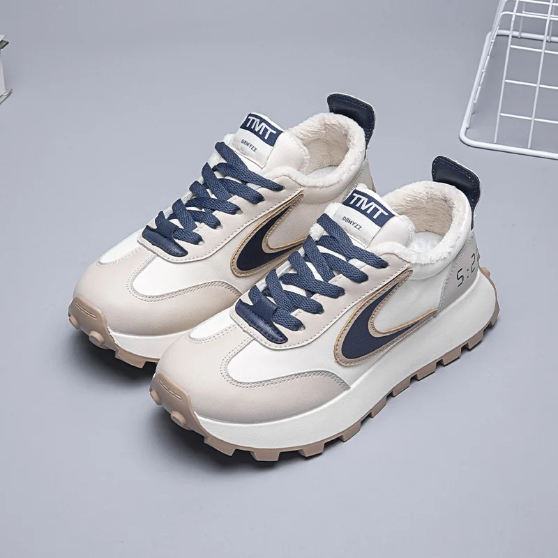Autumn Winter Chunky Sneaker Women Retro Running Shoes Fashion Casual Fabric Breathable Height Increased Platform Shoes