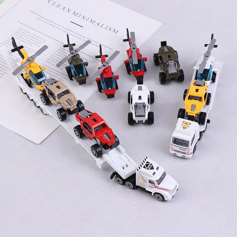 1Pcs Children's Alloy Simulation Car Helicopter Trailer Kids Action Model Educational Toys Ornament For Children Boys Gifts