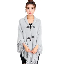 New Cape Fringe Buckle Solid Color Scarf Irregular Double Fringe Warm Thick Shawl