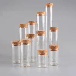 Tubos de ensayo de vidrio con tapón de corcho, botellas de deseos para manualidades artísticas, 15ml, 20ml, 25ml, 30ml, 40ml, 45ml, 50ml, 55ml, 60ml, 12 unidades por lote