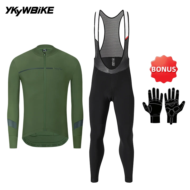 YKYWBIKE Herren-Radsportbekleidung Winter 10-20 ° C Fahrrad-Sets Rennrad-Latzhose Anzug Langarm-Radtrikot Kleidung – Detail 20