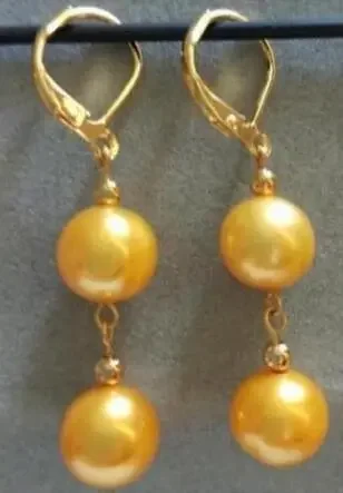 

noble jewelry Genuine Perfect 9-10MM natural gold yellow pearl earring 14K/20 YELLOW GOLD hook