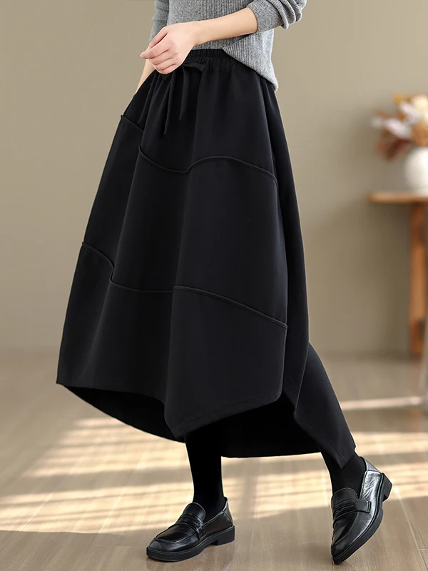 Thiened Warmth f-length Skirt Irregular Cut Women's Commute Sle High Waist A-line Cotton Blend Winter Faion
