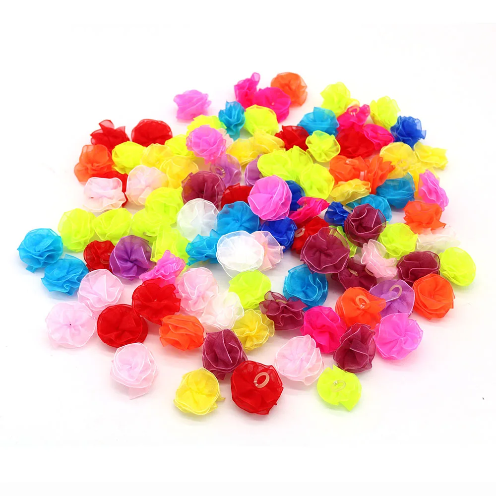 100pcs Handmade Pet Dog Hair Bows Lace Pet Hair Accessories Rubber Bands Pet Supplies Pet Dog Grooming Accessories