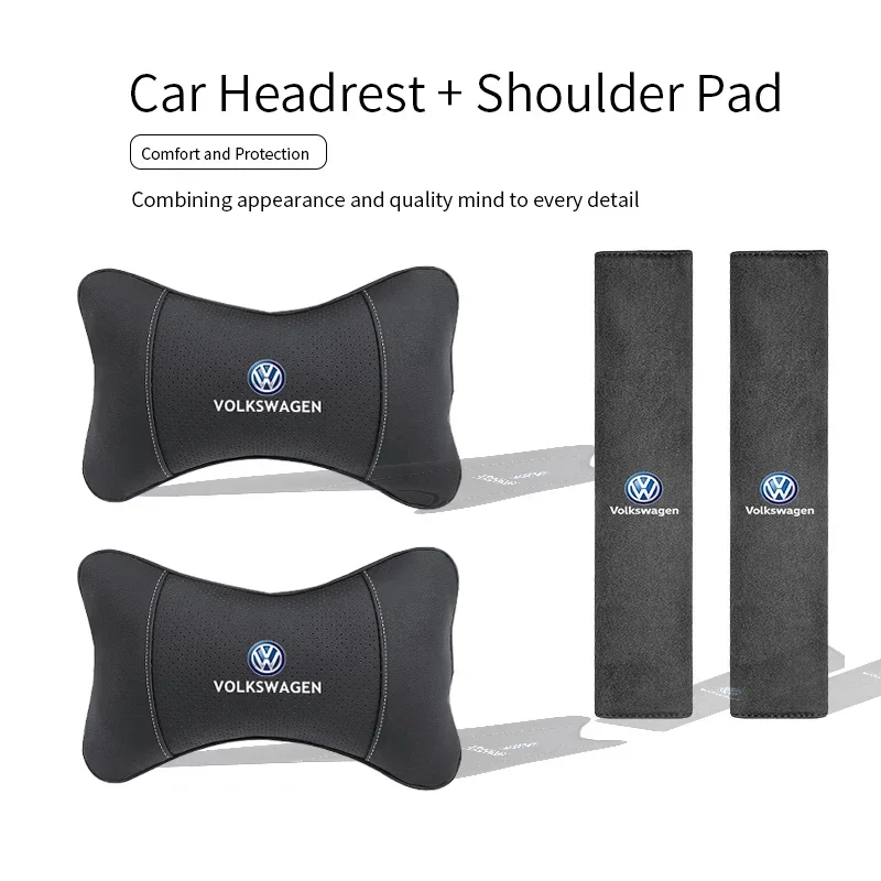 

Car Seat Belt Protect Cover Shoulder Pad Seat Headrest Neck Pillow For Volkswagen VW Scirocco Golf Amarok T5 Phaeton Teramont ID