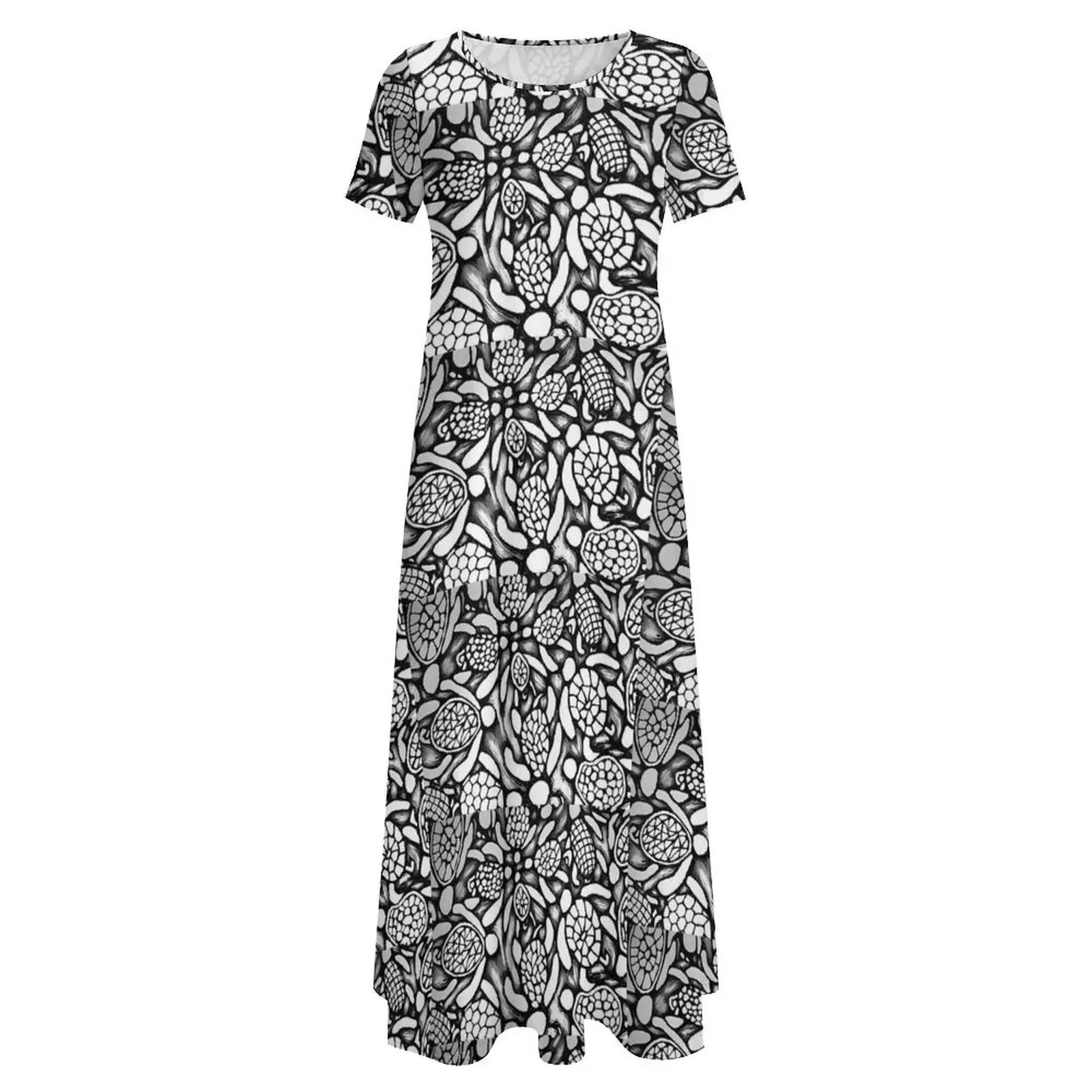 Abito con tartarughe in bianco e nero Animale Divertente Boho Beach Abiti lunghi Abito lungo retrò femminile di grandi dimensioni 6XL 7XL