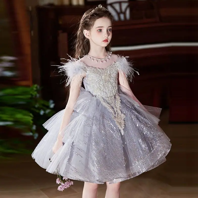 Girls Birthday Dress 2026 Summer New Luxury Princess Gown Kids Wedding Pageant Dress Elegant Performance Party Ball Gown