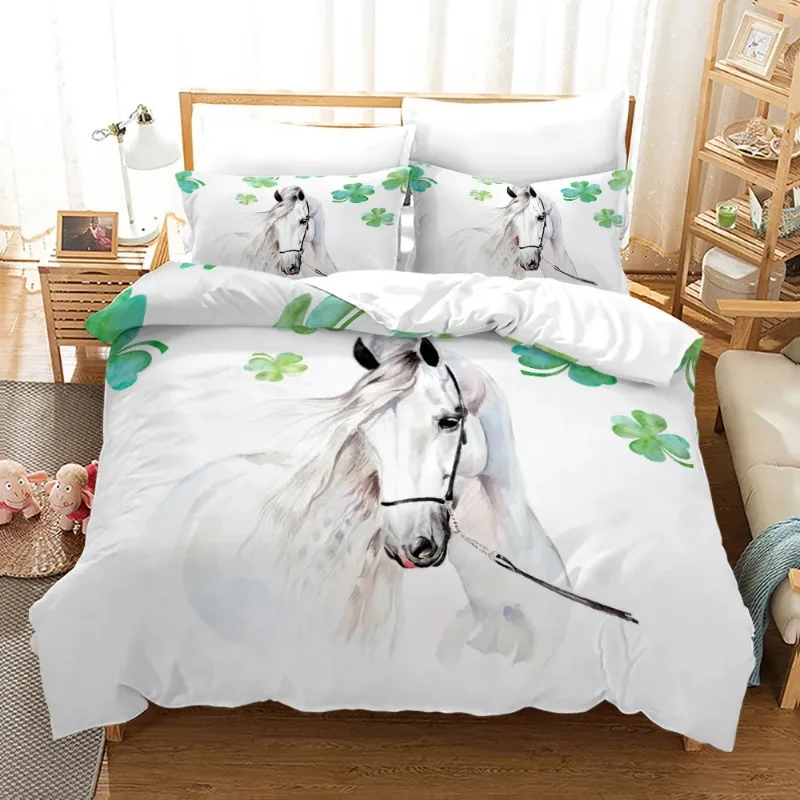 3d Bedclothes For Rainbow Horse/Four Leaf Clover,Star Horse Zebra Animal Winter Duvet Cover Sets Bedroom Set Cover Home Textile