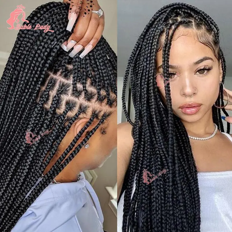 Synthetic 36" Full Lace Braided Wigs For Black Women Knotless Box Braids Lace Front Wigs Cornrow Braiding Wigs African Hair Wigs