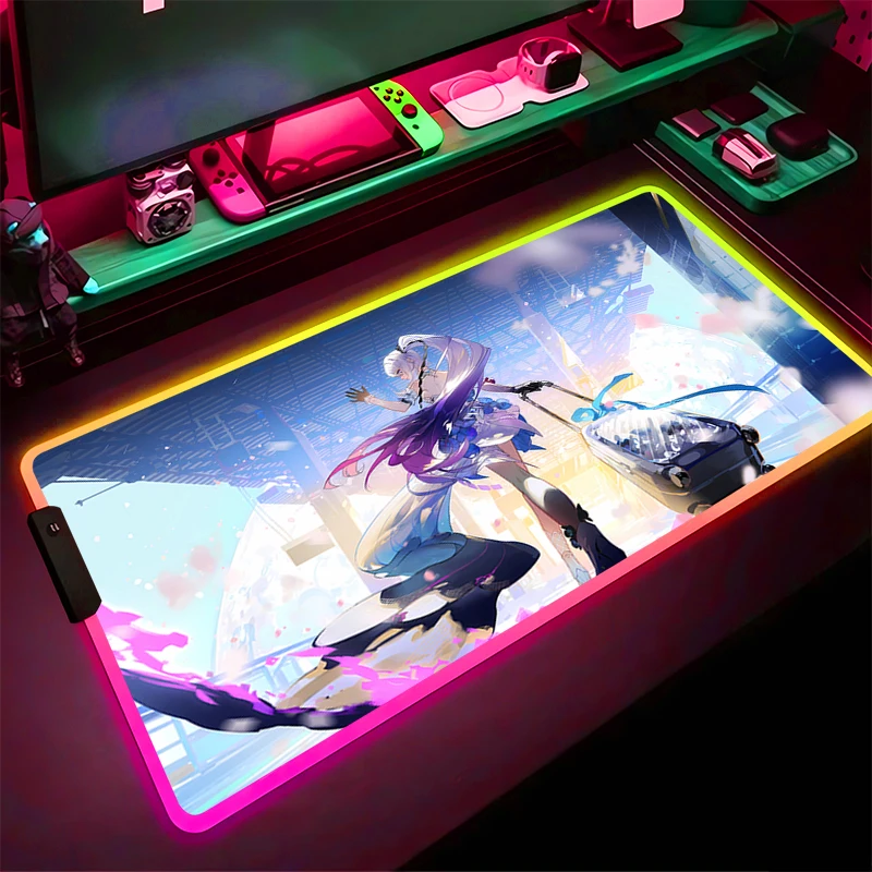 RGB Mouse Pad Non-Slip Rubber Edge locking mousepads Game play mats notebook computer Honkai Impact 3 Kiana Kaslana Home Decor