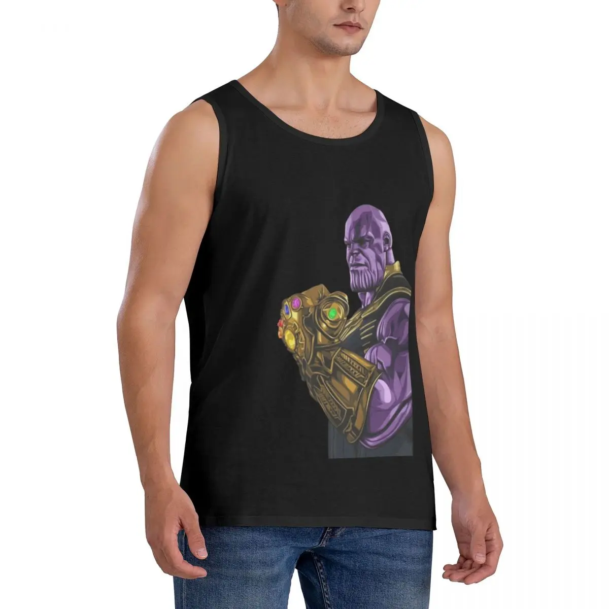 Four Seasons Men Pure Cotton Vest Marvel Thanos Fit Sports Fitness Casual Sleeveless Top