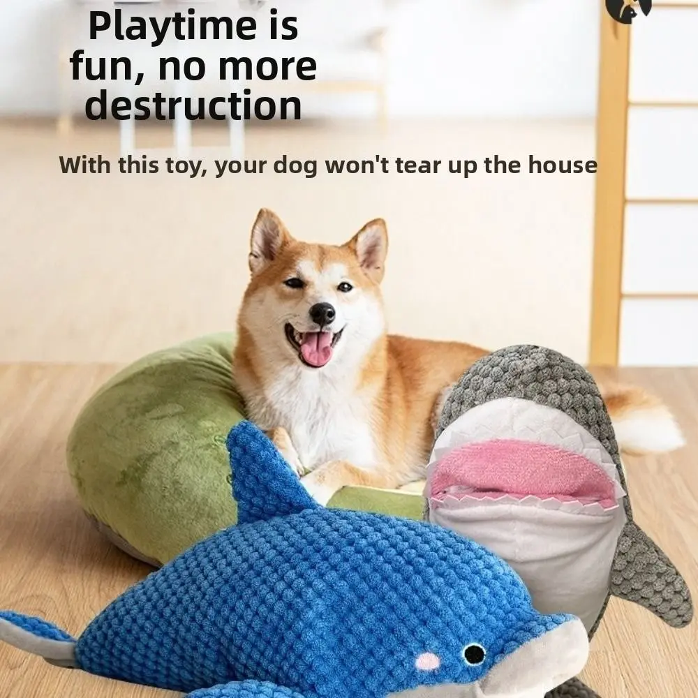 Brinquedo de Pelúcia Engraçado de Golfinho para Cães com Som, Resistente a Mordidas, Brinquedo Sonoro para Pets, Brinquedo de Pelúcia Macio de Desenho Animado para Mastigar, Presente para Pets