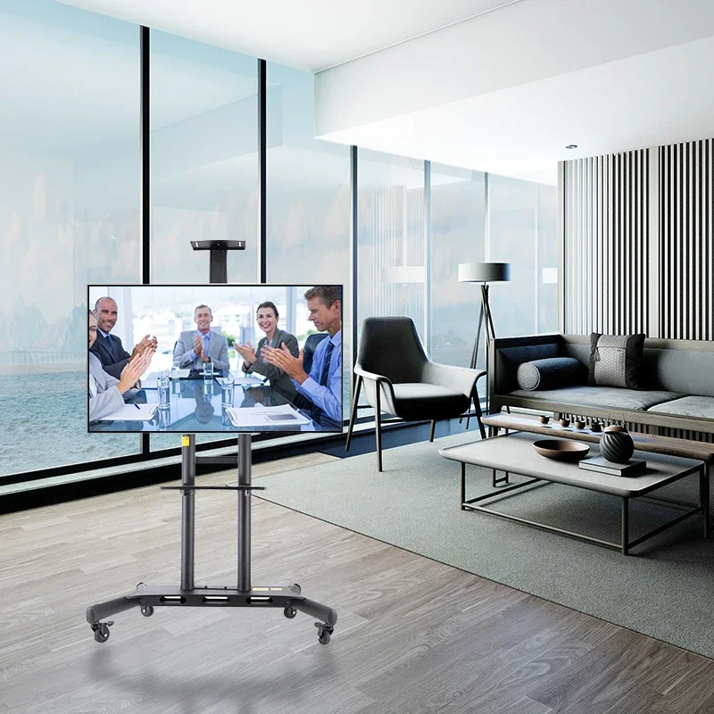 Wholesale 90 Degree Electric Lift TV Bracket Adjustable Height Black Mobile Stand for Interactive Flat Panel Conference System f