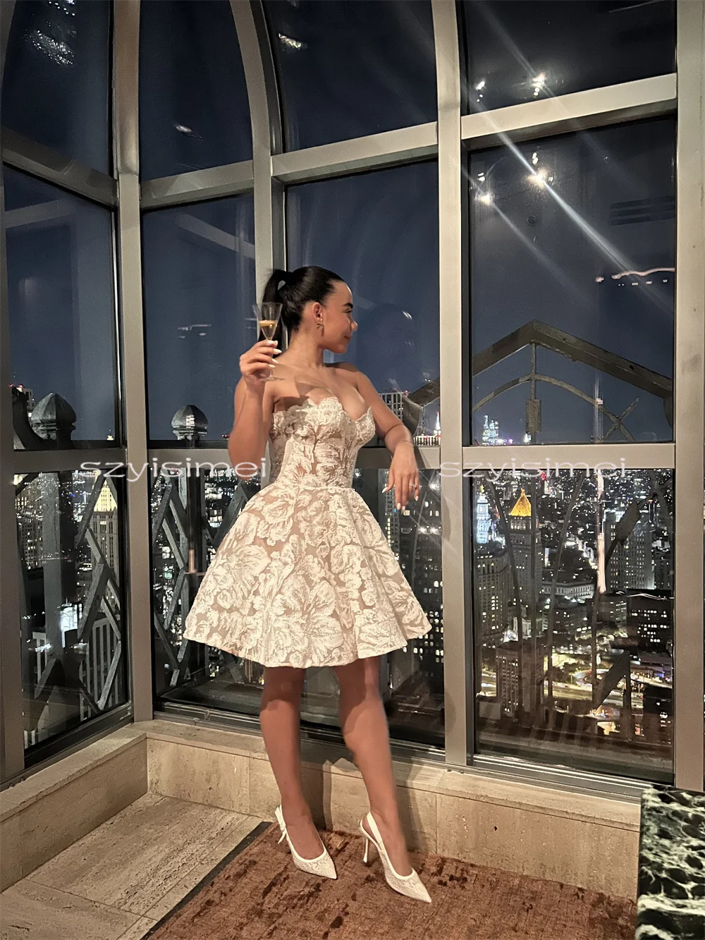 Sexy Backless Mini Lace Bridal Dress Custom Made Short Wedding Dress for Prom Gowns by Amanda Novias Official