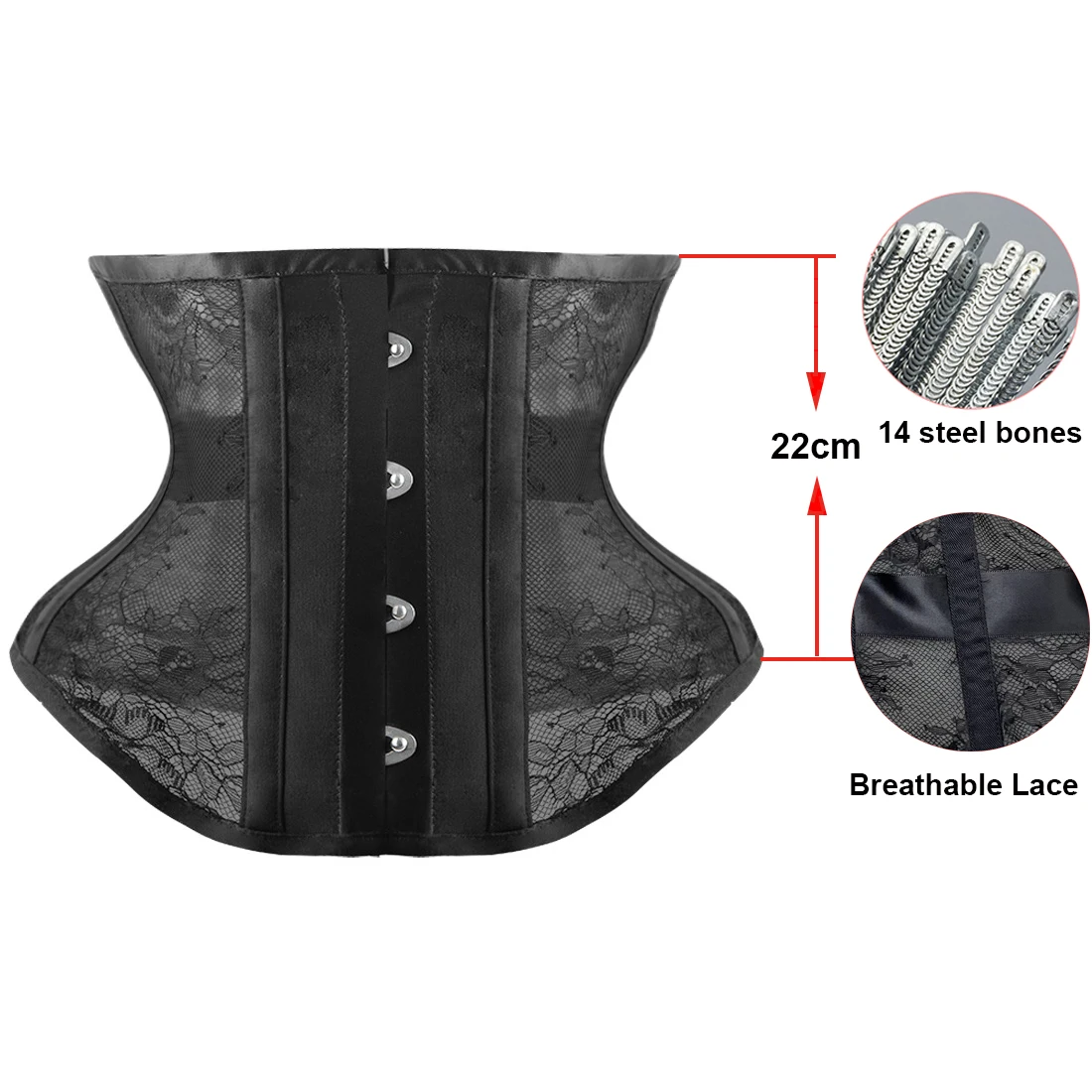 Lace Underbust Corset Gothic Busteris and Corsets Short Torso Waist Trainer Hourglass Waist Cincher Sexy Corselet Black White