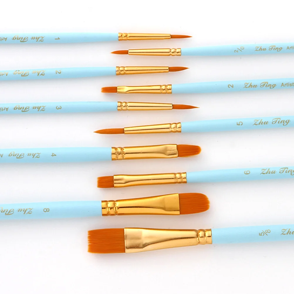 

10 Pcs Watercolor Paint Brushes Set Adult Kit Wooden Handle Premium Nylon Hair Copper Tube Interface Easy to Clean