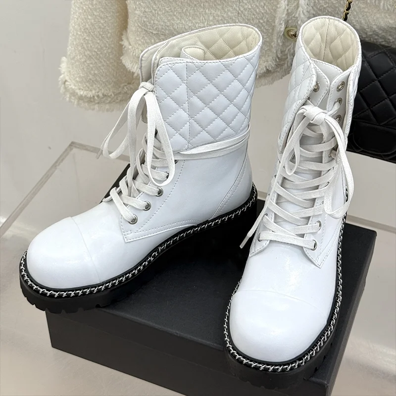 

High quality Strappy herringbone short boots for women, 2025 new style, sheepskin fabric, anti-slip sole 25080563