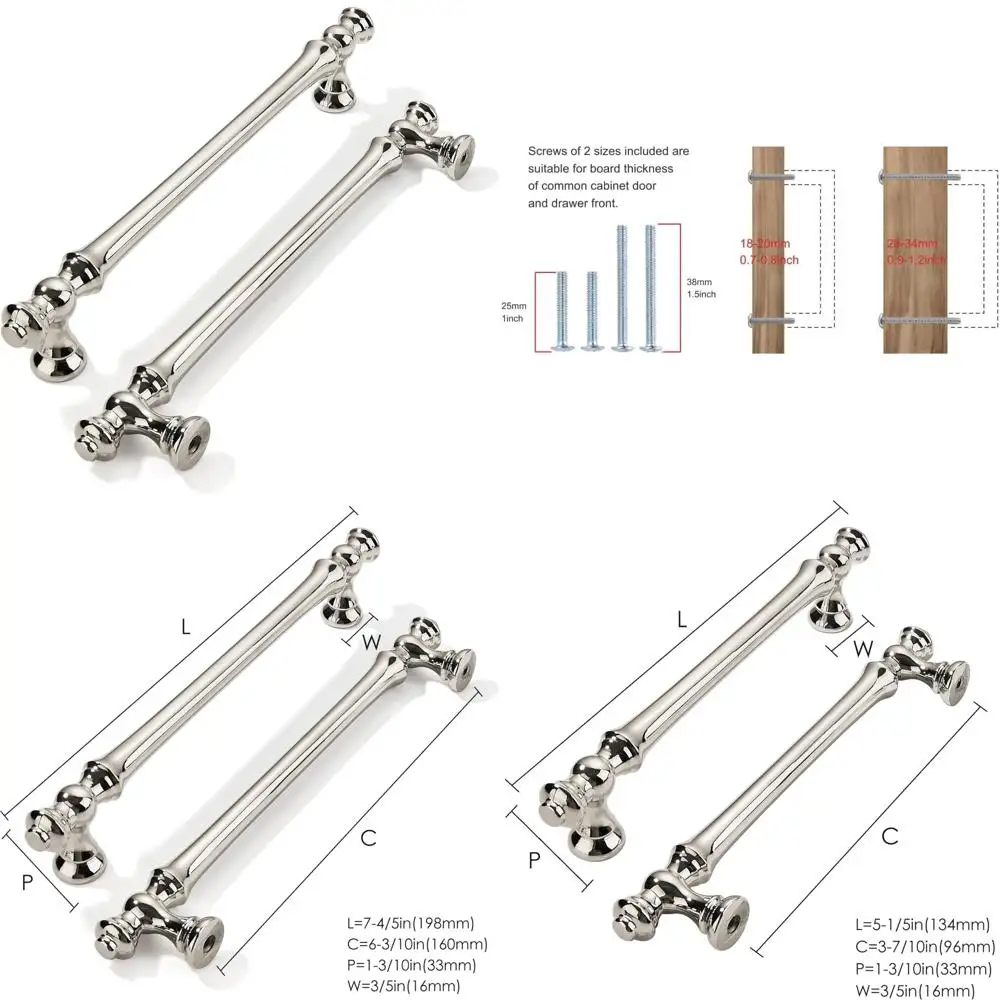 خزانة من النيكل المصقول مقاس 6-1/4 بوصة، 10 عبوات، أجهزة مطبخ حديثة، سبائك الزنك، مناسبة للخزائن والخزائن #1