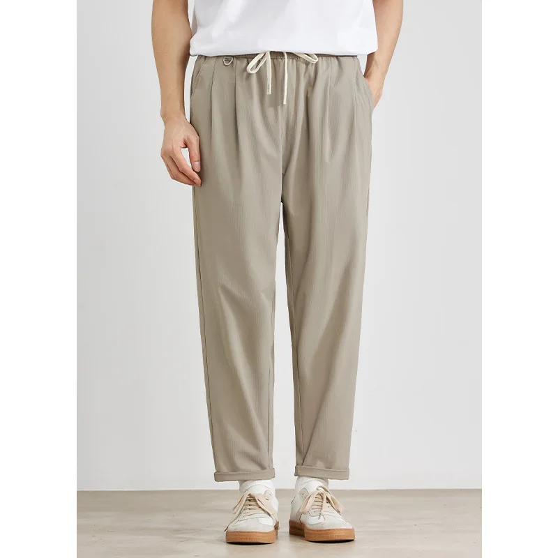 Men's Ice Silk Drooping Straight Pants, Summer 2024 New Loose Thin Casual Ankle-Length Khaki Trousers