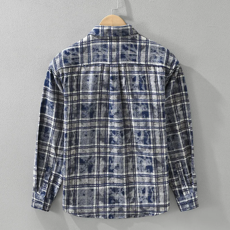 American Vintage Casual Check camisas de algodão para homens, moda japonesa, manga longa para outono, 100% algodão, tops amekaji soltos, casacos de outono, 2024