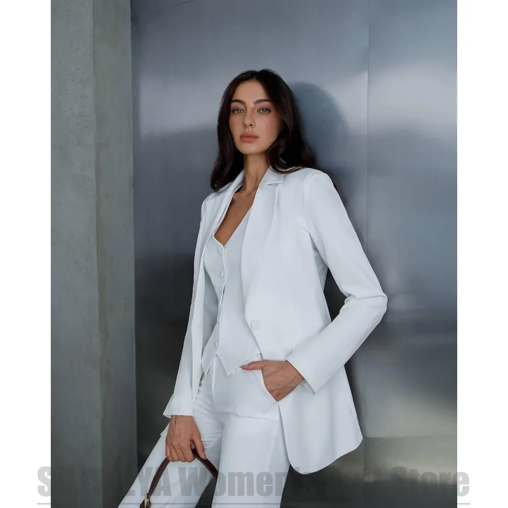 Chic White Women's Suit 3 Piece Blazer Vest Trousers Classic Business Casual Outfit Office Luxury Formal Professional Suits