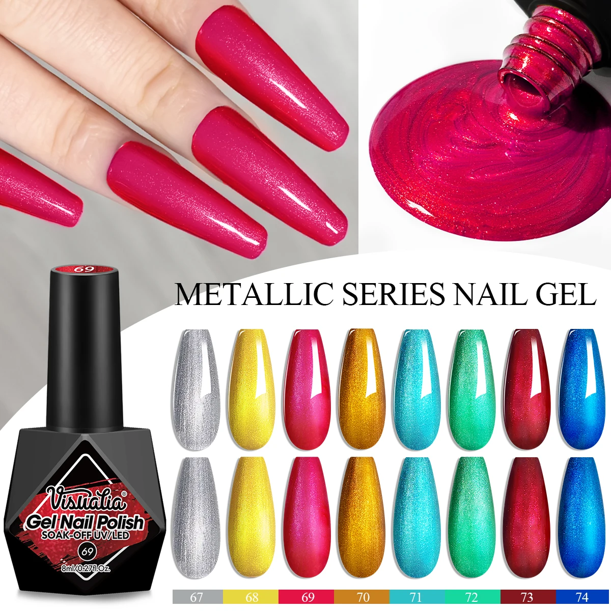 6 stücke Spiegel Metall Farbe Gel Nagellack Gel Set Soak Off UV Gel Lack Silbrig Basis Benötigt Nail art Lack