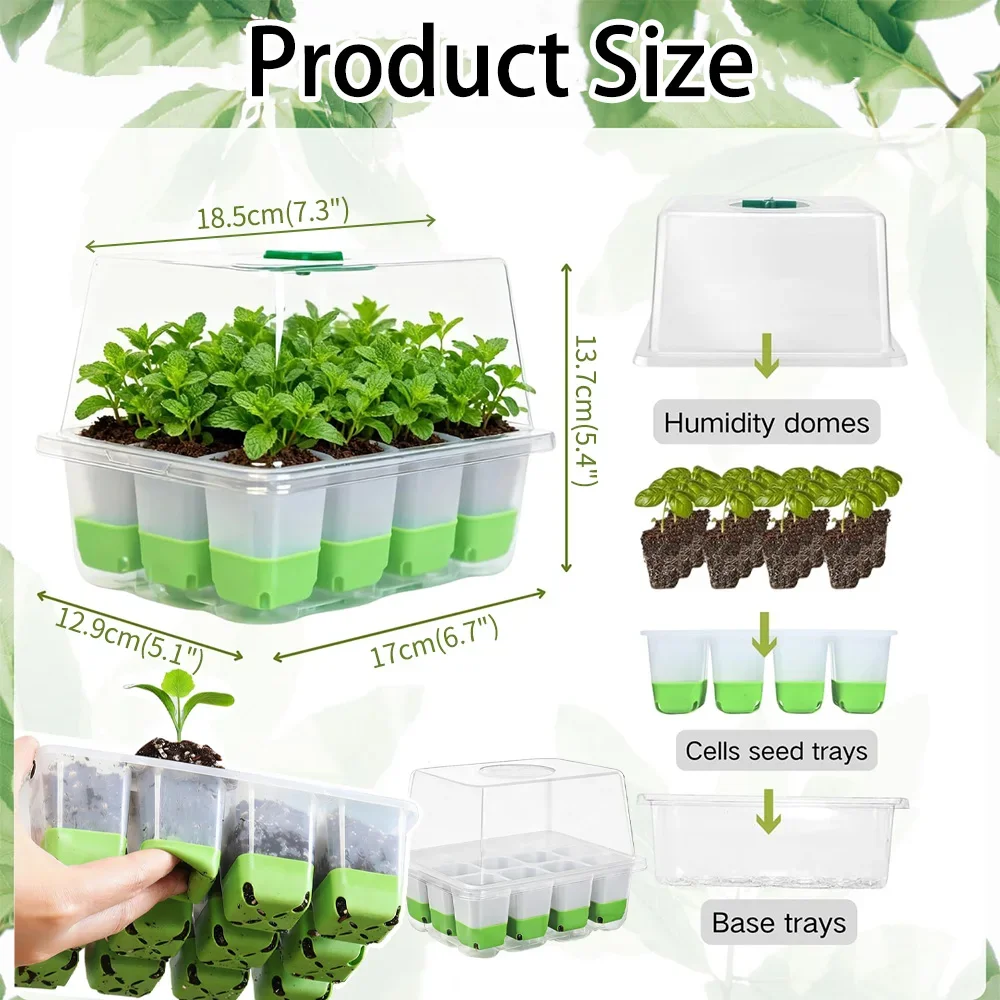 12 cell Seedling Starter Tray with Transparent Cover and Adjustable Humidity Designed for Indoor Garden Greenhouse Germination