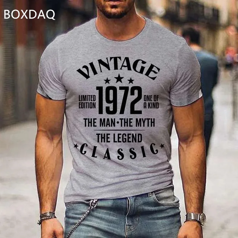 Vintage 1972 The Men\'s T-Shirs Outdoor Sports Tops Loose Casual O-Neck Short Sleeve Quick Dry T Shirt English Letter Print Tee