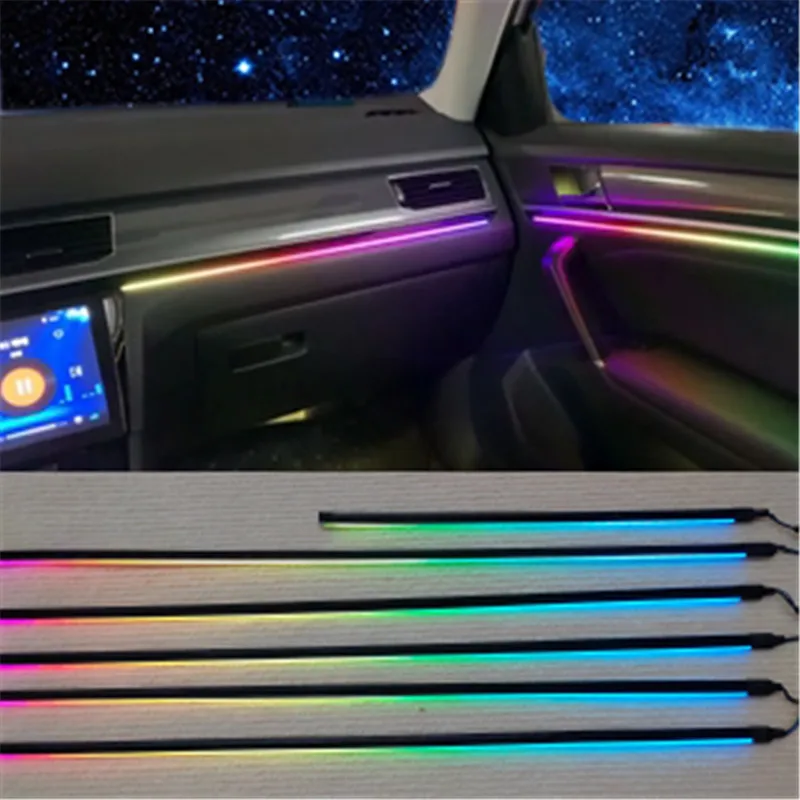 Universal LED 64 Color RGB Symphony Dual Zone Car Atmosphere Interior Acrylic Guide Fiber Optic Universal Decoration Ambient