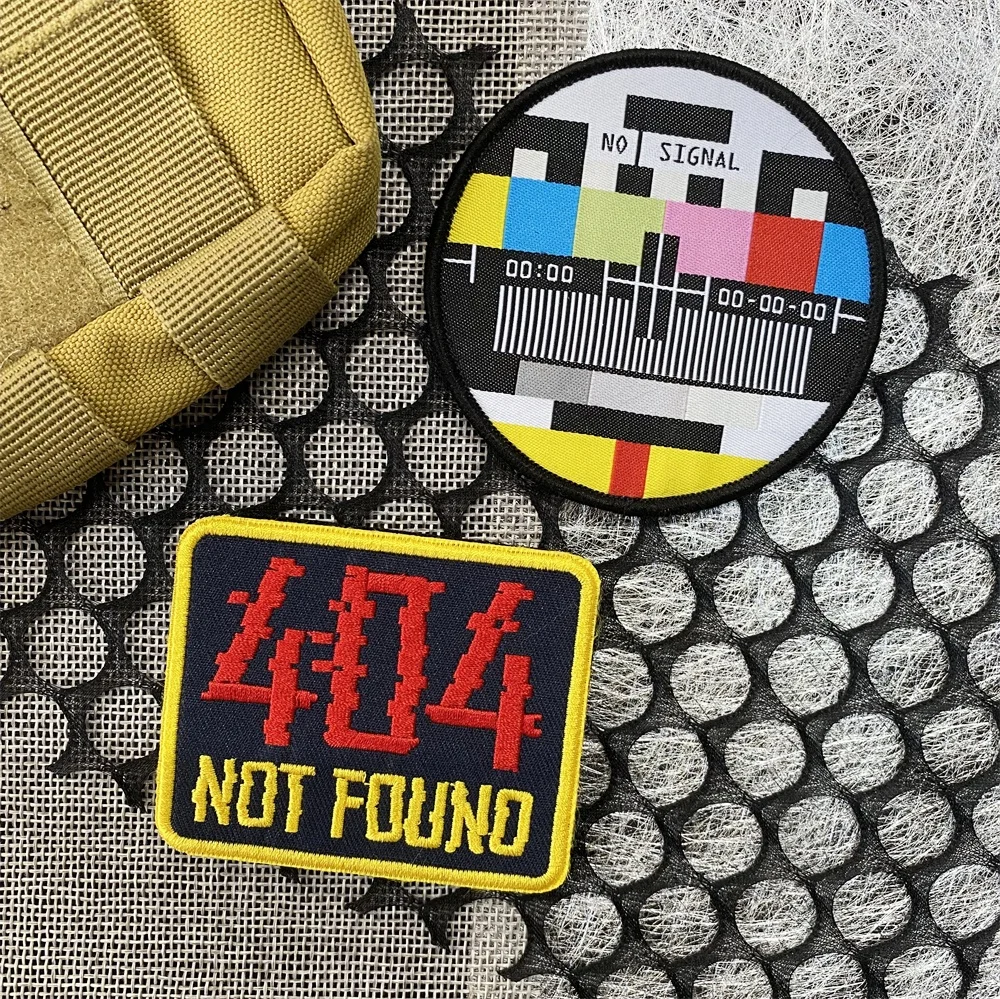 Funny No Signal Tactical Patch 404 Not Found Embroidered Morale Badge Task Failed Successfully Print Hook&loop Backpack Sticker