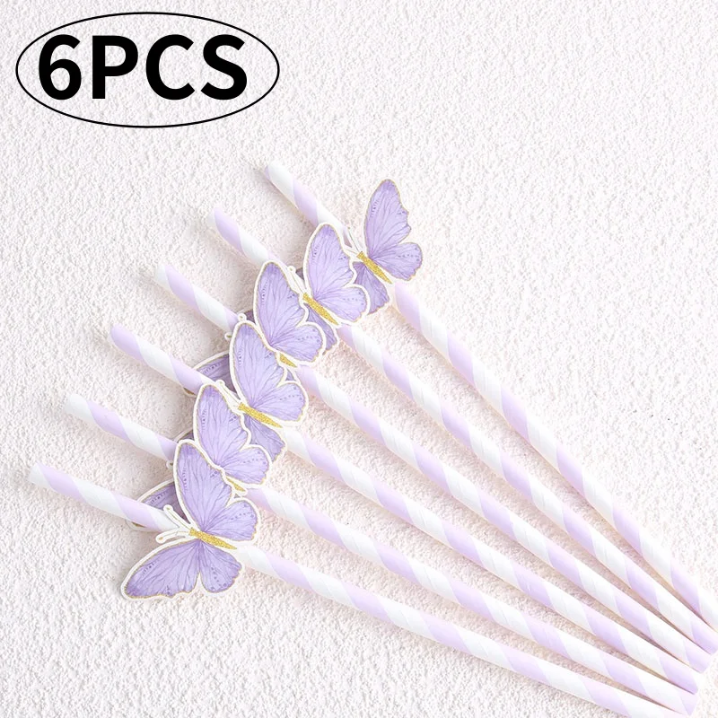 6-24pcs Birthday Straw Butterfly Disposable Wedding Birthday Party Kids Baby Shower Girls Birthday Party Suppiles Decorations