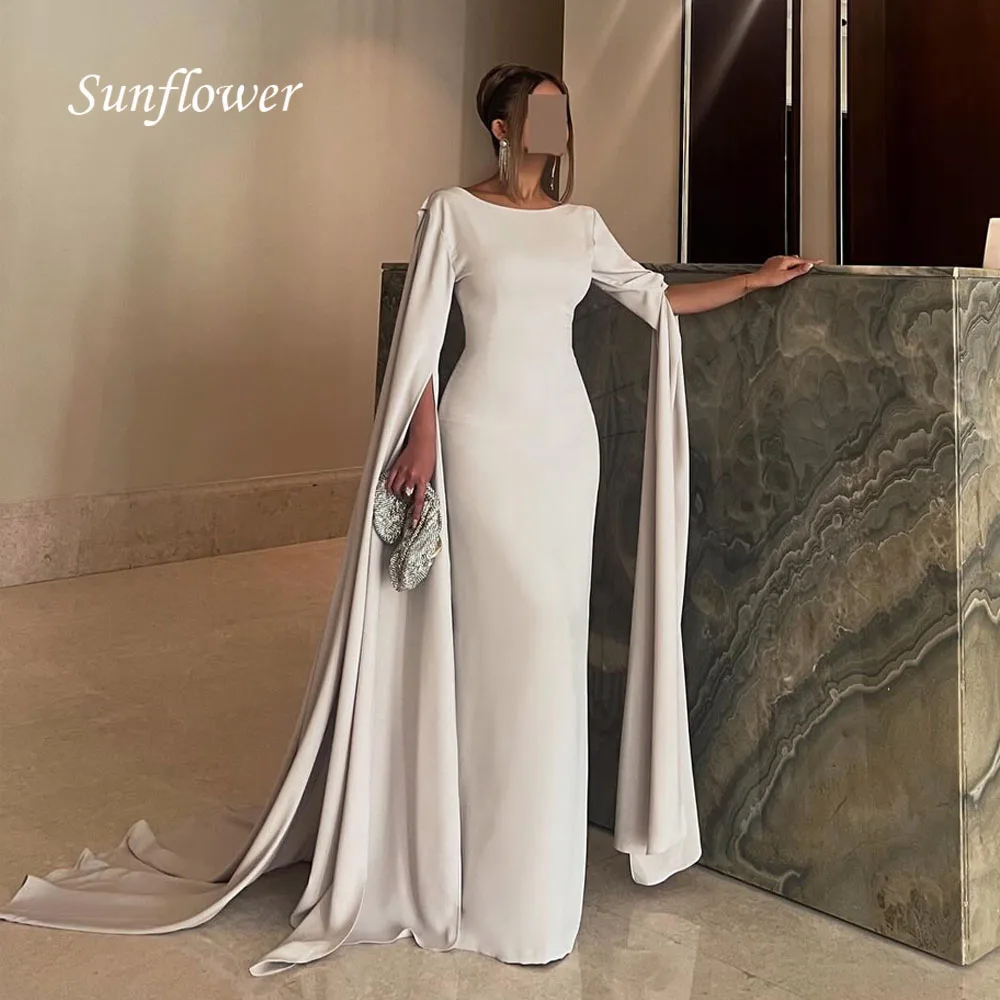 

Sunflower O-Neck Crepe Mermaid Evening Dresses Saudi Arabia Bell Sleeve Formal Occasion Dresses Floor-Length Party Gowns